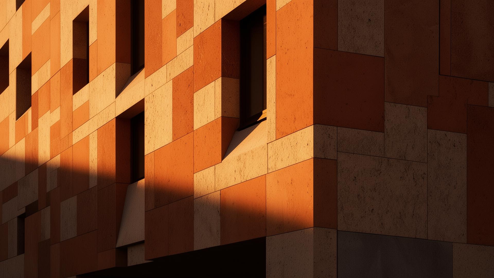 Architectural façade detail at golden hour